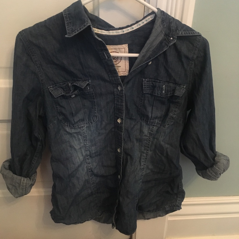 Dark jean-looking button down top